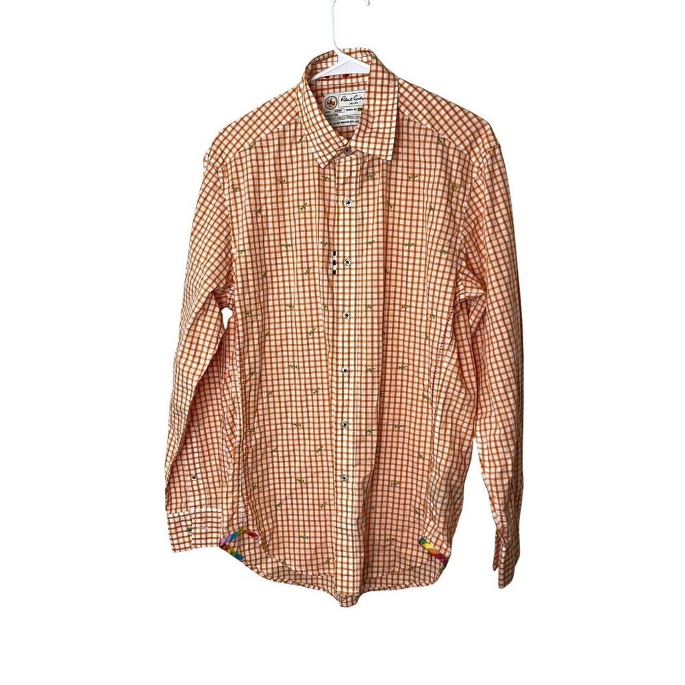 ROBERT GRAHAM JEANS ARROWPLANE Medium White & Orange Plaid Yellow Airplane Shirt